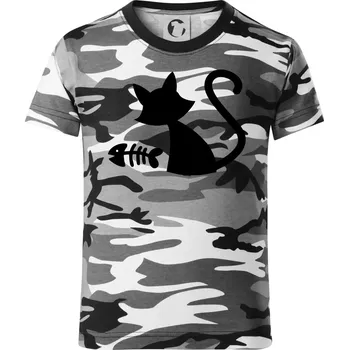 Chlapecké tričko Ryba vs kočka - Dětské maskáčové triko - 134 cm/8 let ( Šedý maskáč )