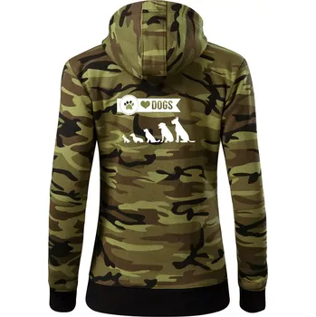 Dámská mikina I love dogs - tlapka - Dámská mikina trendy zipper s kapucí - XL ( Zelený maskáč )