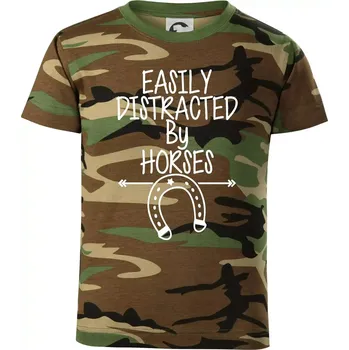 Chlapecké tričko Easily Distracted by Horse - Dětské maskáčové triko - 146 cm/10 let ( Hnědý maskáč )