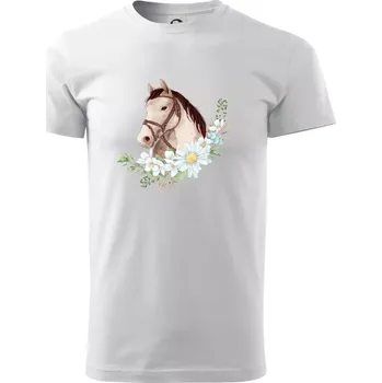 Hlava koně a věneček z kopretin - Triko extra velké (5-8XL) - 6XL ( Bílá )