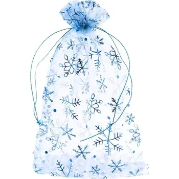 Dárková taška Organzový sáček Vánoční 15x23cm, modrý/stříbrný