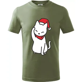 Chlapecké oblečení Vánoční kočka mávající - Tričko dětské bavlněné - 104-110cm / 3-4 roky ( Khaki )