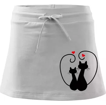 Dámská sukně Kočky - Zamilovaný pár - Sportovní sukně - two in one - L ( Bílá )