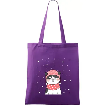 Kočka v zimní čepici - Taška bavlněná - 42 x 38 cm ( Fialová )