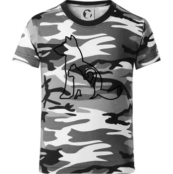 Chlapecké tričko Kočkopes - Dětské maskáčové triko - 104-110cm / 3-4 roky ( Šedý maskáč )