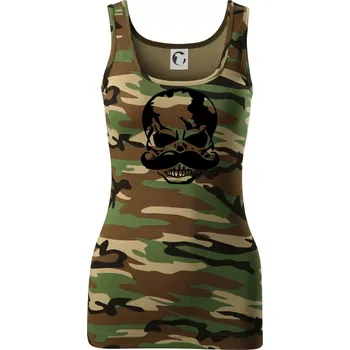 Dámské tričko Mustache lebka - Dámské Maskáčové tílko - XS ( Hnědý maskáč )