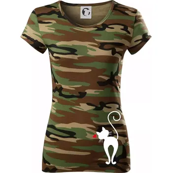 Dámské tričko Zamilovaná kočka zezadu - Dámské maskáčové triko - S ( Hnědý maskáč )