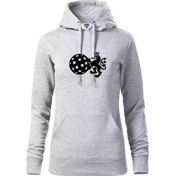 Dámská mikina Český lev florbal - Mikina dámská Cape s kapucí - XS ( Světlešedý Melír )