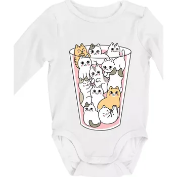 Kojenecké oblečení Kočky ve sklenici - Body kojenecké s dlouhým rukávem - Dlouhý r. do 3 měs ( Bílá )