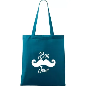Mustache Bon Jour - Taška bavlněná - 42 x 38 cm ( Petrolejová )