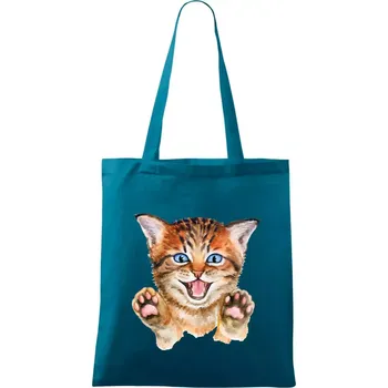 Kočka baf - Taška bavlněná - 42 x 38 cm ( Petrolejová )