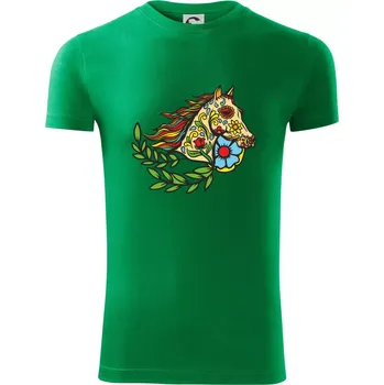 Pánské tričko Kůň barevný s listy - Viper FIT - Pánské zůžené tričko - L ( Středně zelená )