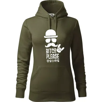 Dámská mikina Bitch please! Mustache - Mikina dámská Cape s kapucí - XS ( Military )