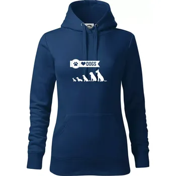 Dámská mikina I love dogs - tlapka - Mikina dámská Cape s kapucí - XL ( Půlnoční modrá )