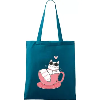 Hustá kočka v hrníčku - Taška bavlněná - 42 x 38 cm ( Petrolejová )