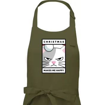 Kuchyňská zástěra Christmas makes me happy - Dámská zástěra na vaření - Univerzální velikost ( Khaki )