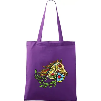Kůň barevný s listy - Taška bavlněná - 42 x 38 cm ( Fialová )