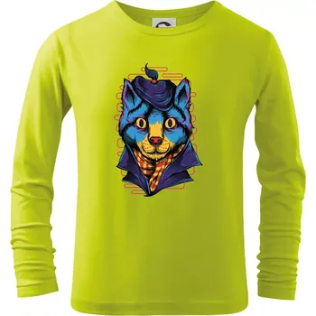 Dětská móda Kocour sympaťák - Triko dětské Long Sleeve - 104-110cm / 3-4 roky ( Limetková )