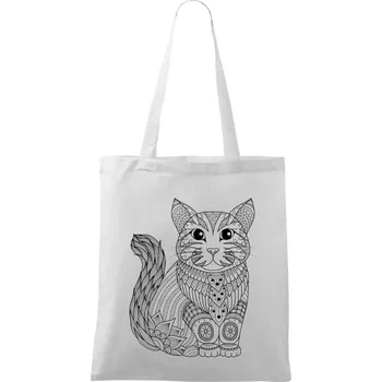 Nákupní taška Kočka sedící mandala - Taška bavlněná - 42 x 38 cm ( Bílá )
