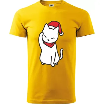 Pánské tričko Vánoční kočka mávající - Triko extra velké (5-8XL) - 7XL ( Žlutá )