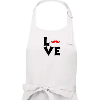Kuchyňská zástěra Love mustache - Pánská zástěra na vaření - Univerzální velikost ( Bílá )