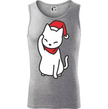 Vánoční kočka mávající - Tílko pánské Core - M ( Tmavě šedý melír )