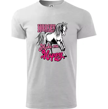 Pánské tričko Horses Make me Happy - Triko extra velké (5-8XL) - 8XL ( Světlešedý Melír )
