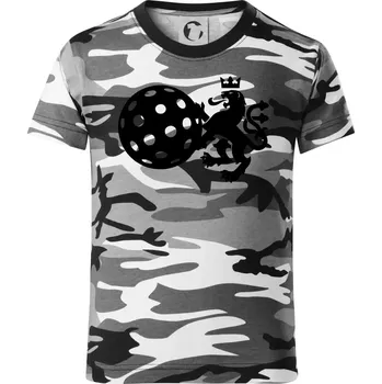 Chlapecké tričko Český lev florbal - Dětské maskáčové triko - 104-110cm / 3-4 roky ( Šedý maskáč )