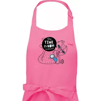 Kuchyňská zástěra The time is meow - Dámská zástěra na vaření - Univerzální velikost ( Růžová )