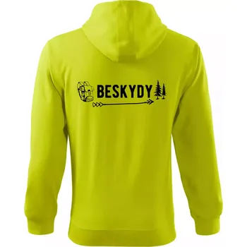 Pánská móda Beskydy nápis - Mikina s kapucí na zip trendy zipper - 2XL ( Limetková )