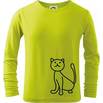 Chlapecké tričko Kočka kouká - Triko dětské Long Sleeve - 158 cm/12 let ( Limetková )