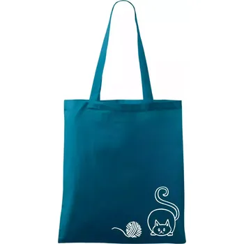 Kočka klubíčko - Taška bavlněná - 42 x 38 cm ( Petrolejová )