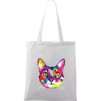 Nákupní taška Kočka duhová hlava - Taška bavlněná - 42 x 38 cm ( Bílá )