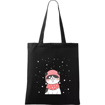 Nákupní taška Kočka v zimní čepici - Taška bavlněná - 42 x 38 cm ( Černá )