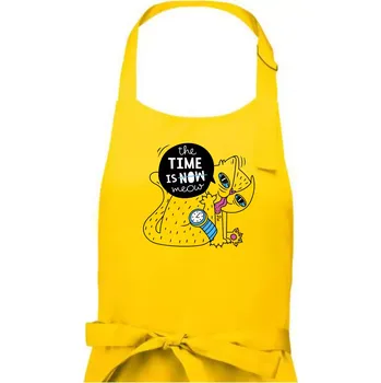 Kuchyňská zástěra The time is meow - Pánská zástěra na vaření - Univerzální velikost ( Žlutá )