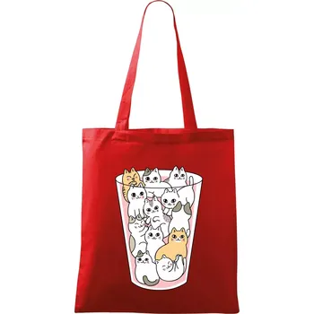 Nákupní taška Kočky ve sklenici - Taška bavlněná - 42 x 38 cm ( Červená )