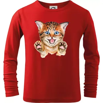 Chlapecké tričko Kočka baf - Triko dětské Long Sleeve - 122 cm/6 let ( Červená )