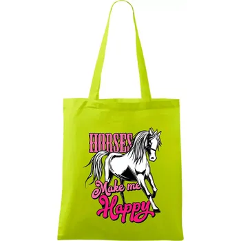 Horses Make me Happy - Taška bavlněná - 42 x 38 cm ( Limetková )