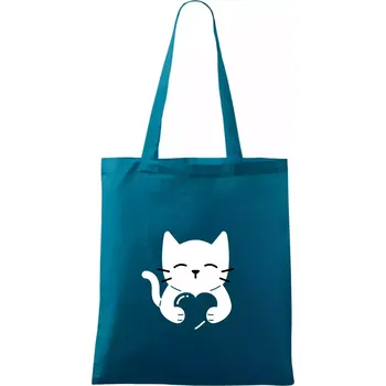 Kočka drží srdce - Taška bavlněná - 42 x 38 cm ( Petrolejová )