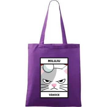 Nákupní taška Miluju Vánoce - Taška bavlněná - 42 x 38 cm ( Fialová )