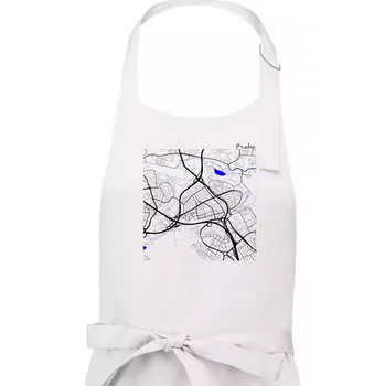 Kuchyňská zástěra Praha - 14100 mapa s vodními toky - Pánská zástěra na vaření - Univerzální velikost ( Bílá )
