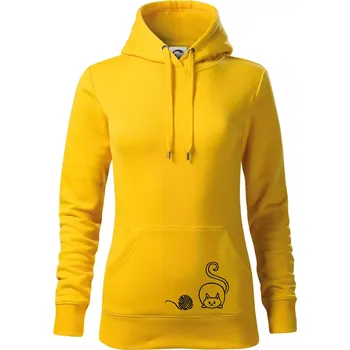 Dámská mikina Kočka klubíčko - Mikina dámská Cape s kapucí - L ( Žlutá )