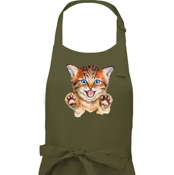 Kuchyňská zástěra Kočka baf - Pánská zástěra na vaření - Univerzální velikost ( Khaki )