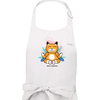 Kuchyňská zástěra Kočka - mistr v meditaci (Pecka design) - Dámská zástěra na vaření - Univerzální velikost ( Bílá )