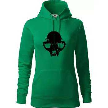 Dámská mikina Kočka - Cat skull - Mikina dámská Cape s kapucí - XS ( Středně zelená )