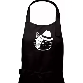 Kuchyňská zástěra Kočka s kloboukem - Pánská zástěra na vaření - Univerzální velikost ( Černá )