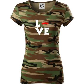 Love mustache - Dámské maskáčové triko - L ( Hnědý maskáč )