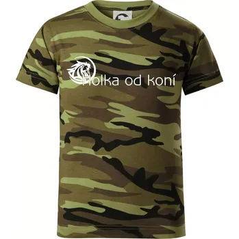 Holka od koní - Dětské maskáčové triko - 122 cm/6 let ( Zelený maskáč )