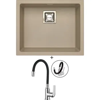 Granitový dřez Dřez pod desku SET Alveus QUADRIX 50 U pebble 02 + Kuchinox ELZA BKE 761 chrom/černá