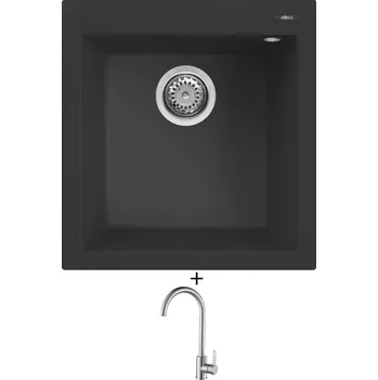 Granitový dřez Granitový dřez SET Elleci QUADRA 102 G40 full black + Laveo BONA BAB 268D nerez
